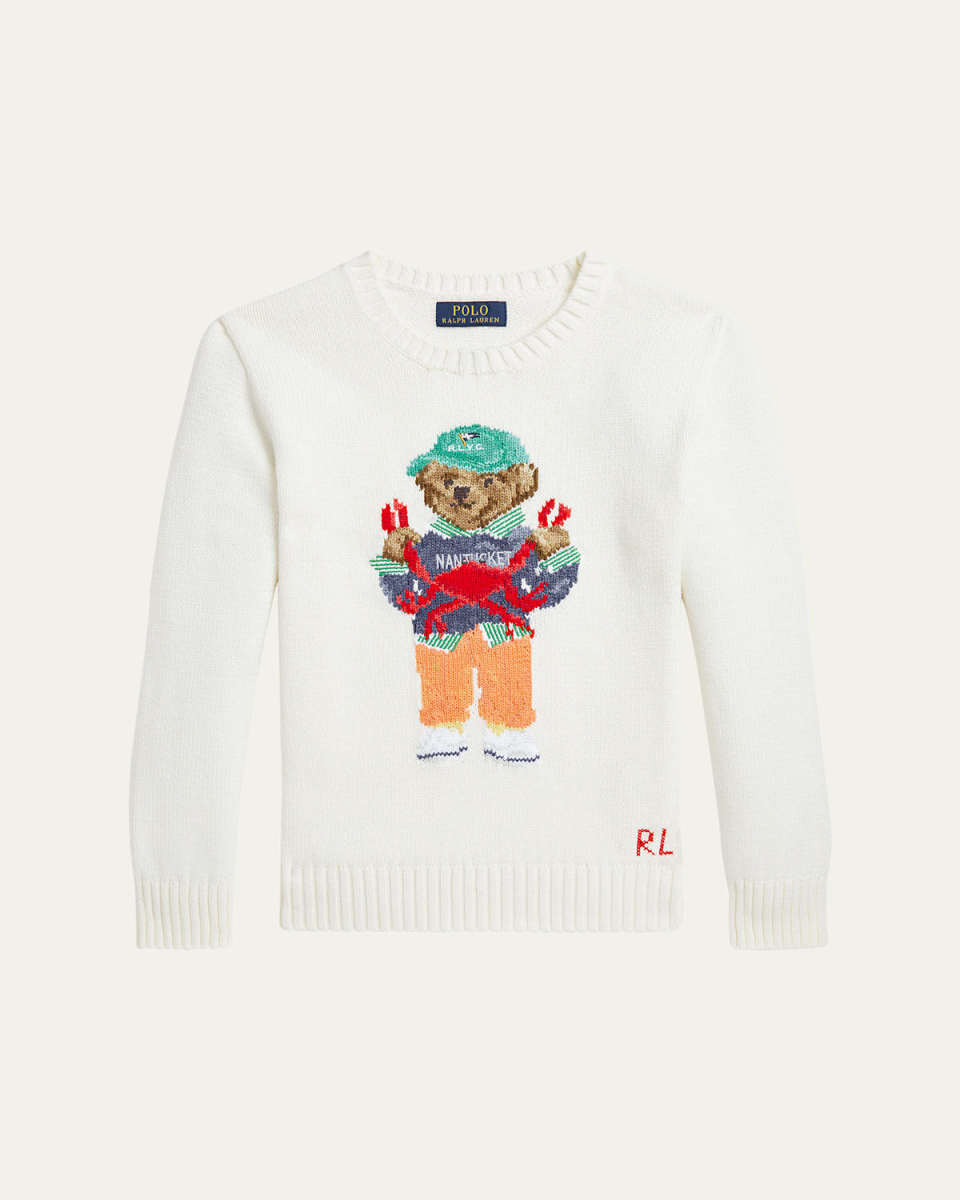 Boy's Graphic Polo Bear Sweater, Size S-XL